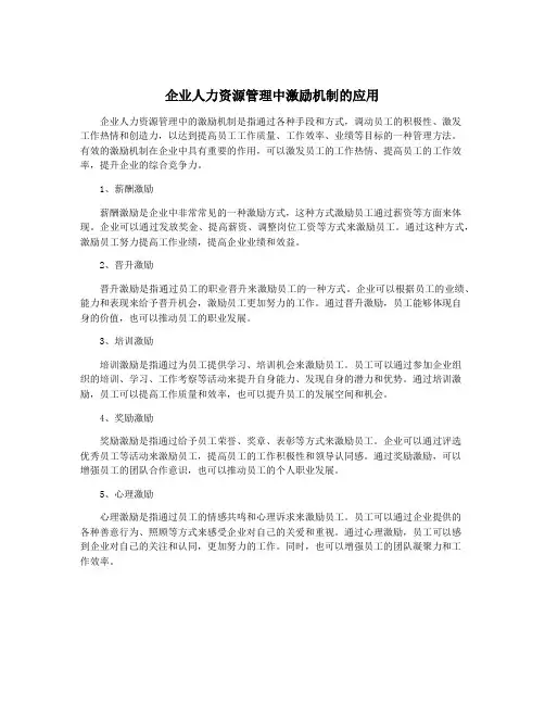 企业人力资源管理中激励机制的应用