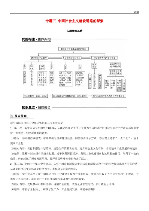 2020高中历史 专题三 中国社会主义建设道路的探索专题学习总结学案 人民版必修2