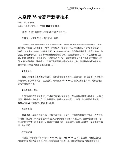太空莲36号高产栽培技术