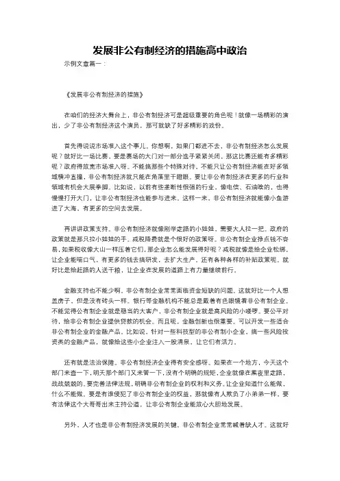 发展非公有制经济的措施高中政治