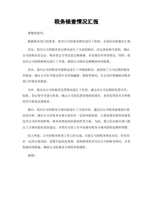 税务核查情况汇报