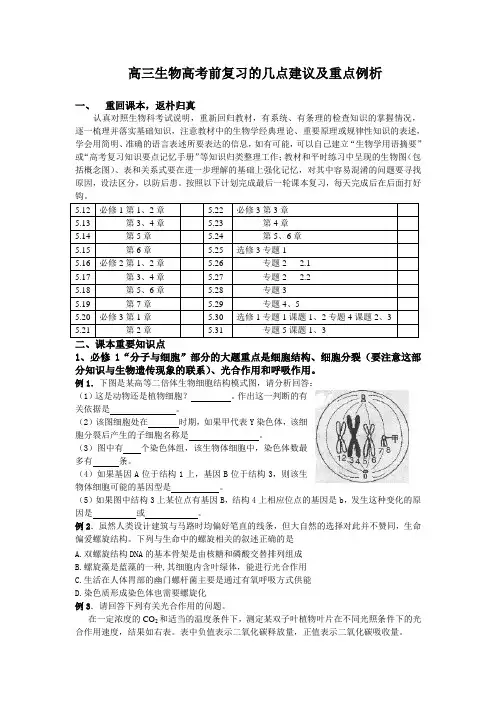 高三生物高考前复习的几点建议及重点例析