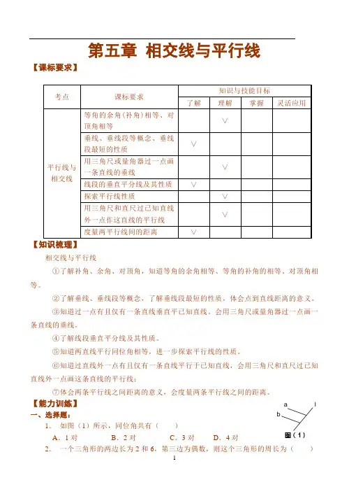 中考数学复习专项训练 相交线与平行线(含答案) 2