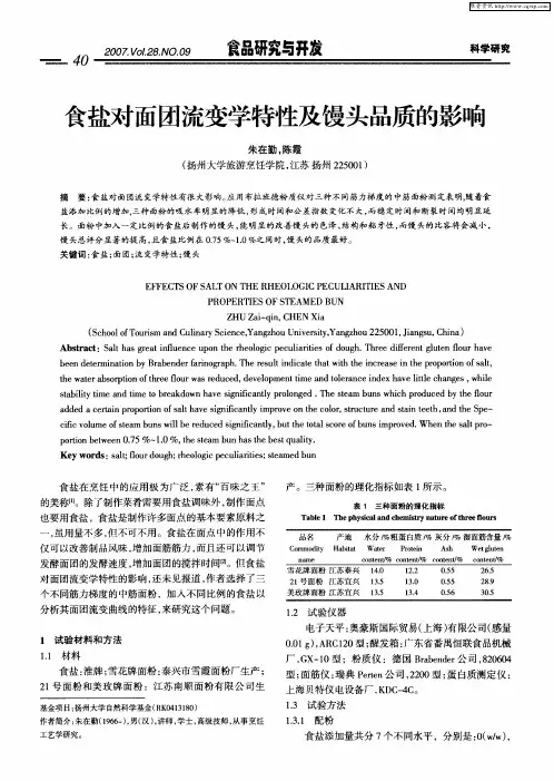 食盐对面团流变学特性及馒头品质的影响