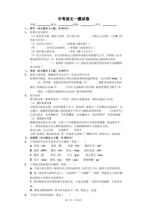 黑龙江省大庆市 中考语文一模试卷(含解析)