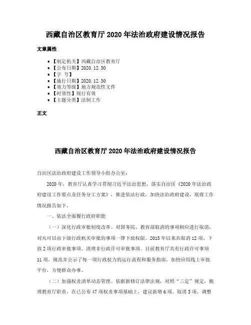 西藏自治区教育厅2020年法治政府建设情况报告