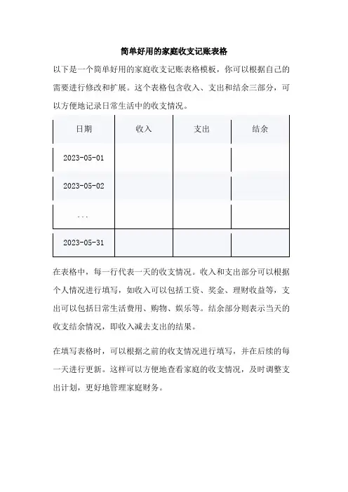 简单好用的家庭收支记账表格
