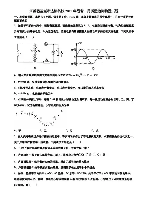 江苏省盐城市达标名校2019年高考一月质量检测物理试题含解析