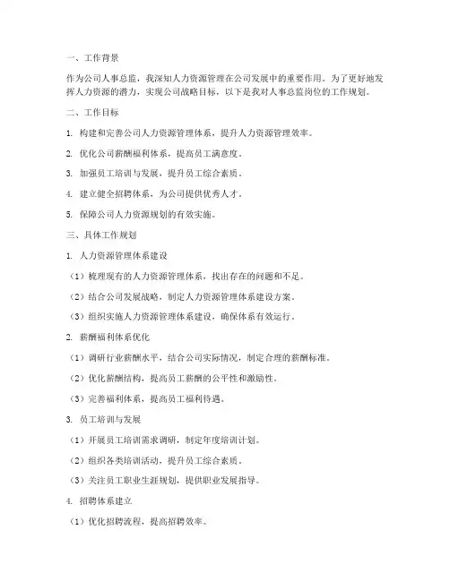 人事总监岗位工作规划