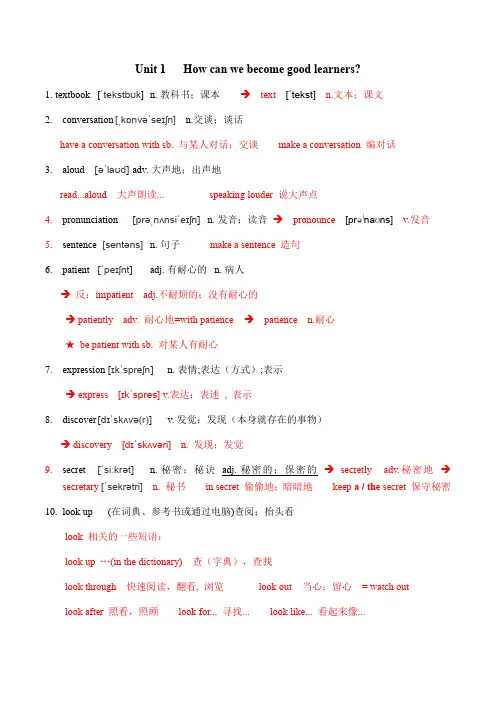 Unit1单词及词性转换知识点汇总人教版英语九年级全册