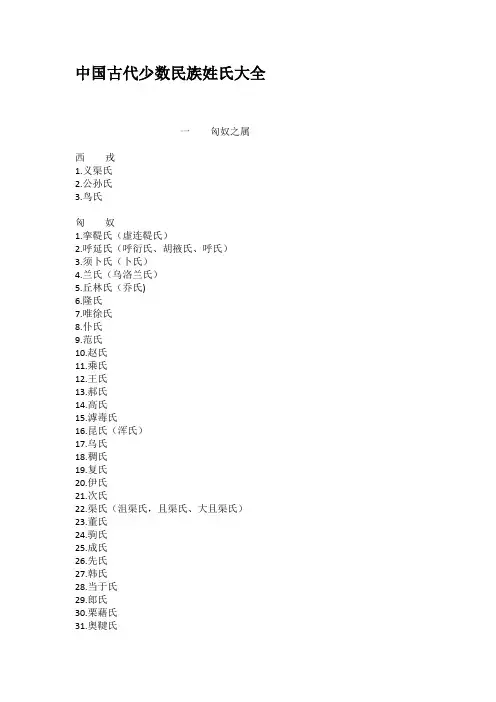 中国古代少数民族姓氏大全