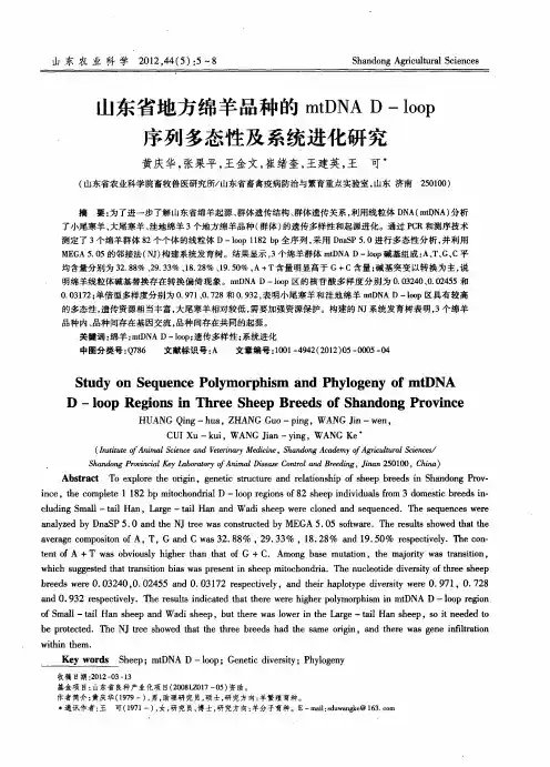 山东省地方绵羊品种的mtDNA D—loop序列多态性及系统进化研究