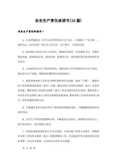 安全生产责任承诺书(15篇)