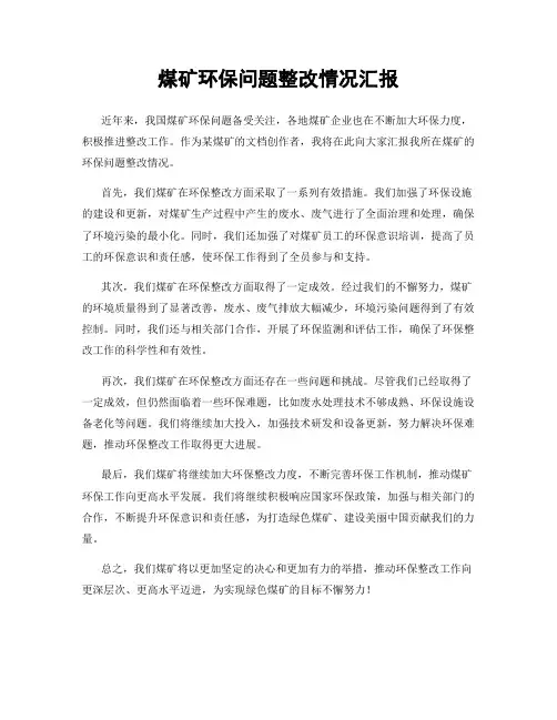 煤矿环保问题整改情况汇报