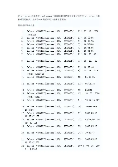 sql日期时间格式转换字符串简介