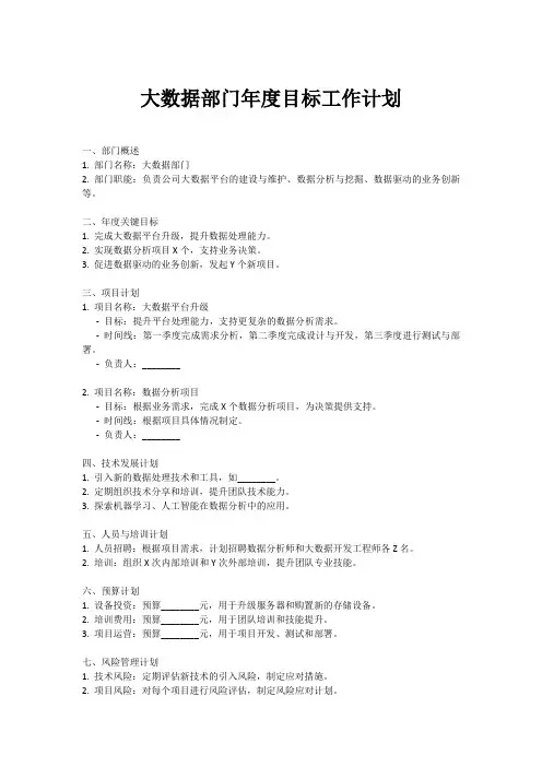 大数据部门年度目标工作计划
