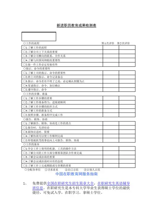 新进职员教育成果检测表(doc1)