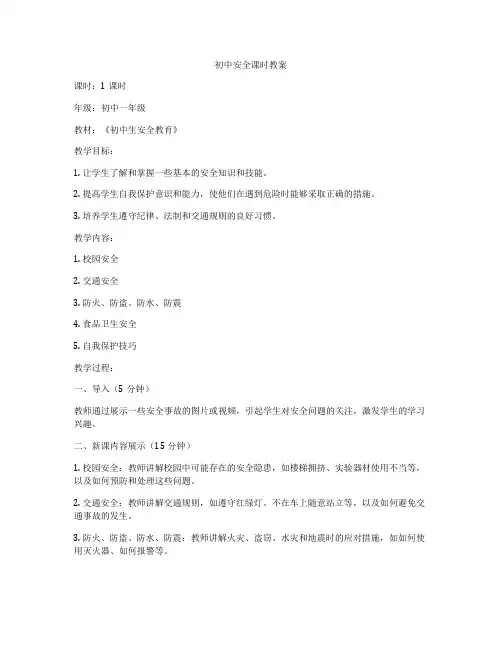 初中安全课时教案