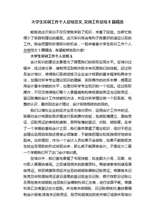 大学生实训工作个人总结范文_实训工作总结5篇精选
