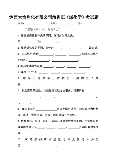 煤化学试题