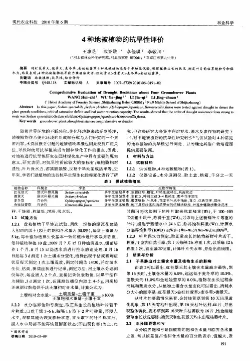 4种地被植物的抗旱性评价