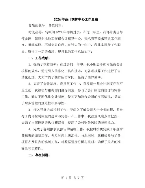 2024年会计核算中心工作总结