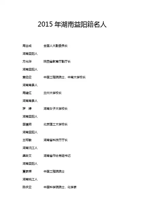 2015年(修正版)湖南益阳籍名人