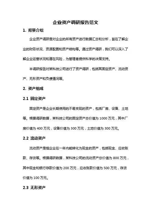企业资产调研报告范文