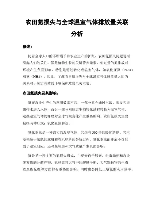 农田氮损失与全球温室气体排放量关联分析