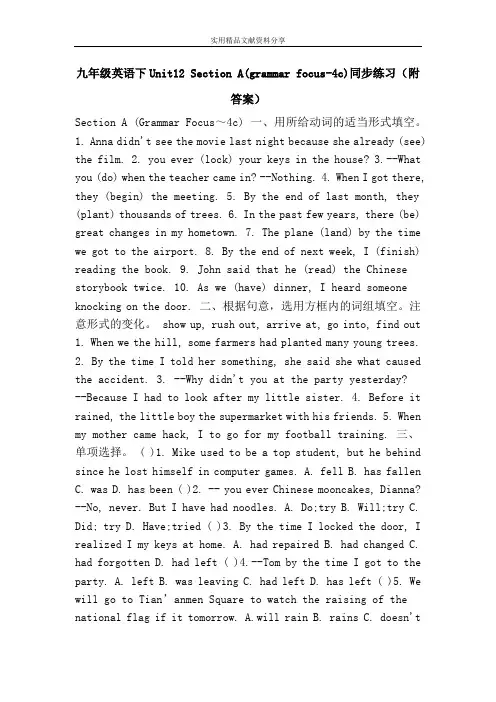 九年级英语下Unit12 Section A(grammar focus-4c)同步练习(附答案)