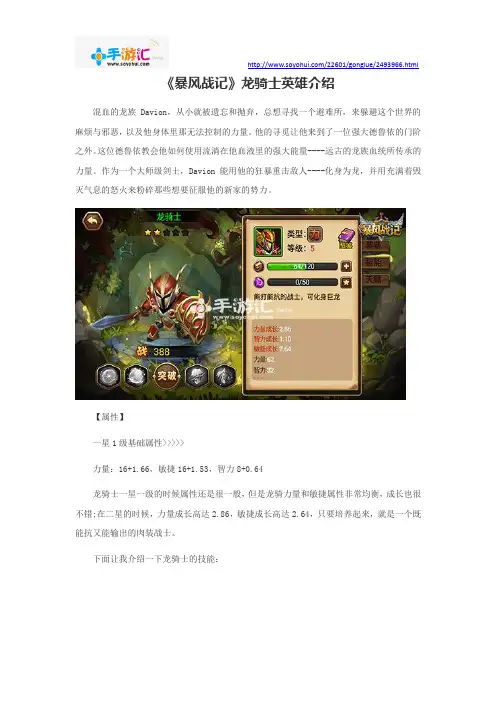 《暴风战记》龙骑士英雄介绍