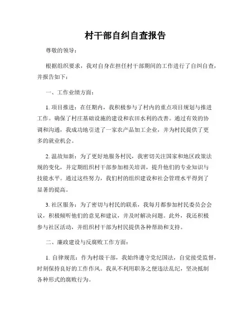 村干部自纠自查报告