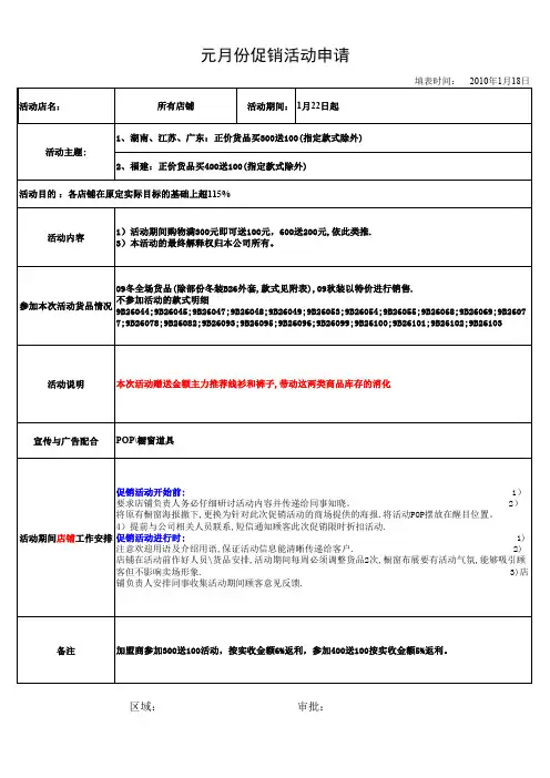服装促销活动申请