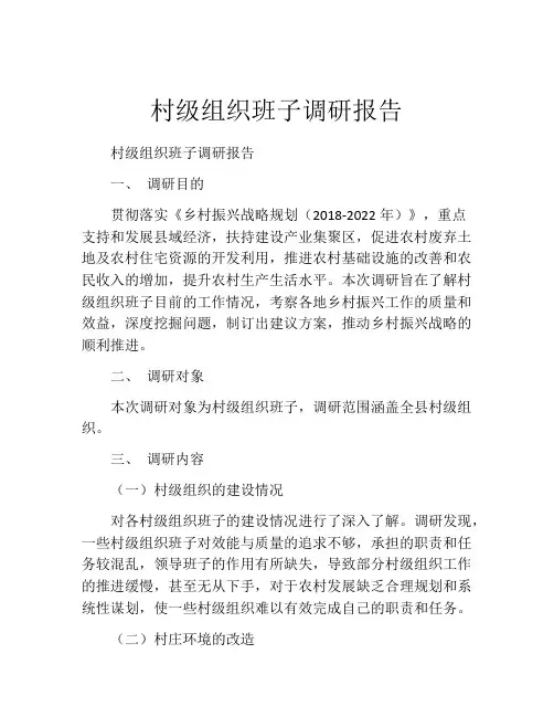 村级组织班子调研报告
