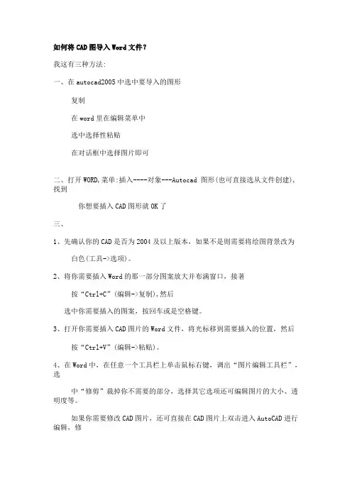 如何将CAD图导入Word文件？