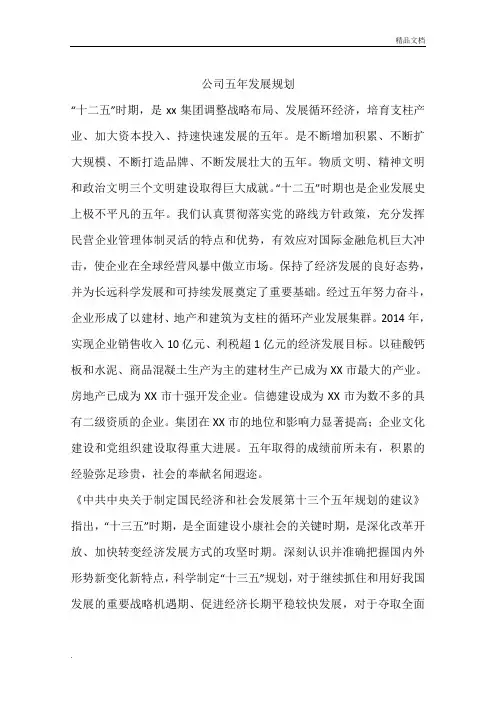 公司五年发展规划模板