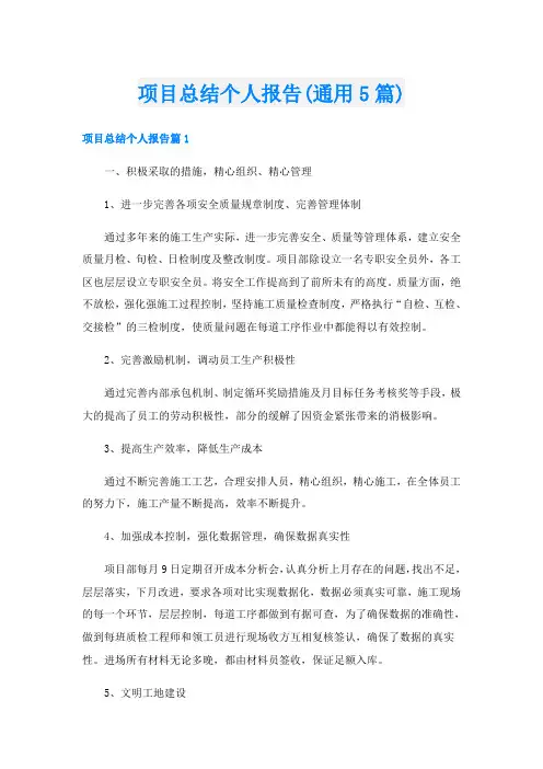 项目总结个人报告(通用5篇)