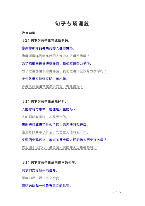 (转)小学语文总复习_句子专项训练(答案)