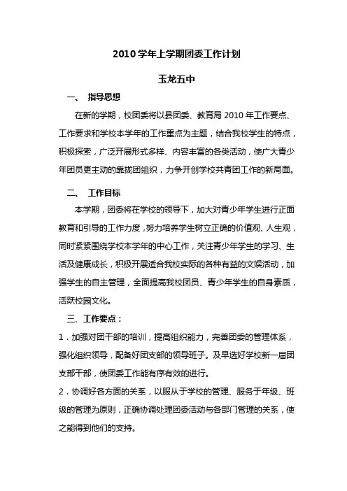 2010年团委工作计划