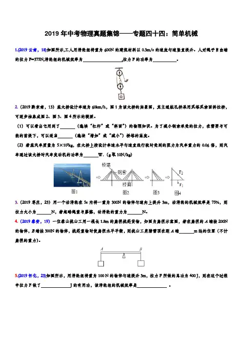 2019年中考物理真题集锦——专题四十五：简单机械(含答案)