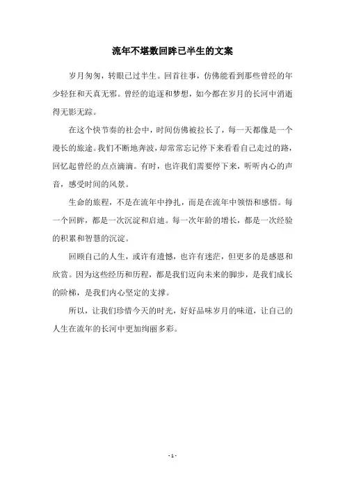 流年不堪数回眸已半生的文案