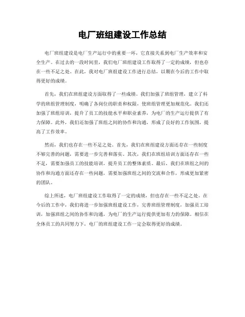 电厂班组建设工作总结