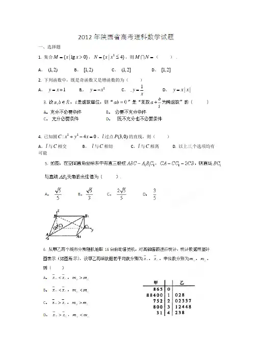 2012年高考数学(理)试卷(陕西自主命题)(空白卷)