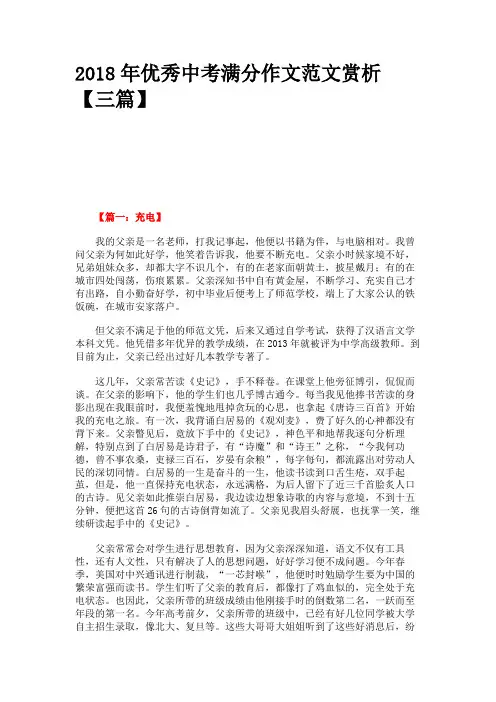 2018年优秀中考满分作文范文赏析