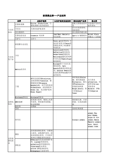 欧莱雅品牌---产品矩阵