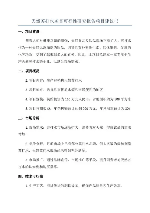 天然苏打水项目可行性研究报告项目建议书