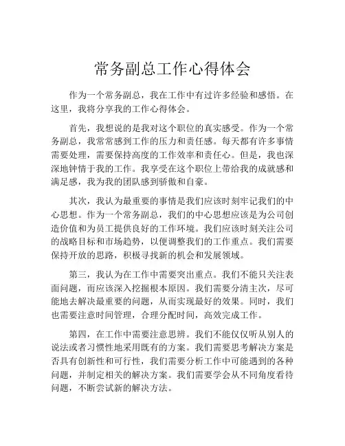 常务副总工作心得体会
