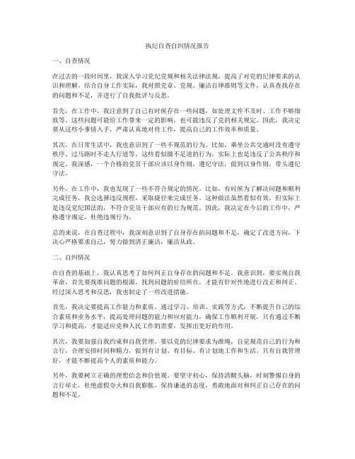 执纪自查自纠情况报告
