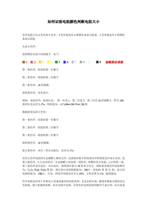 电阻颜色判断电阻