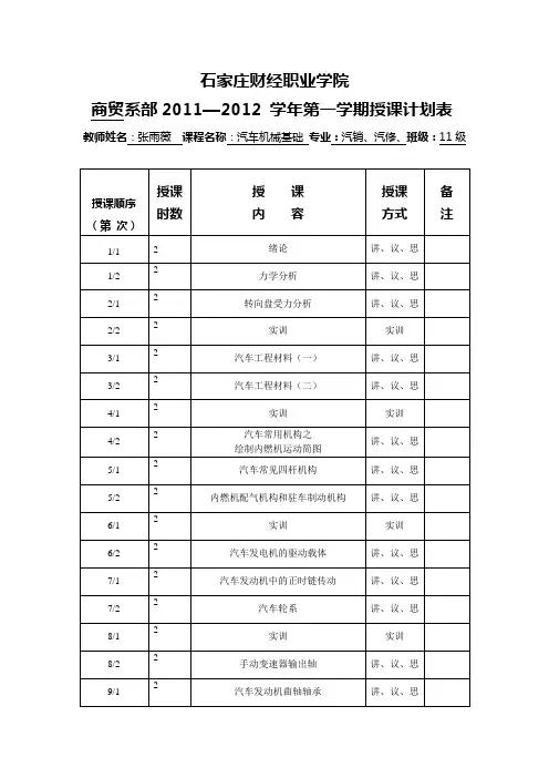 汽车机械基础进度表
